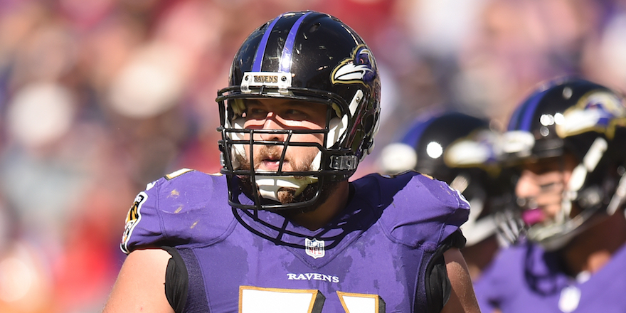 BALTIMORE, MD - OCTOBER 09: Ricky Wagner #71 of the Baltimore Ravens looks on during a football game against the Washington Redskins at M & T Stadium on October 9, 2016 in Baltimore, Maryland. The Redskins won 16-10. (Photo by Mitchell Layton/Getty Images)