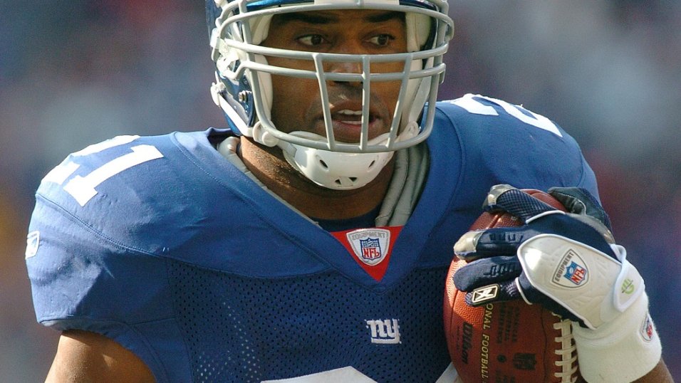 Tiki Barber New York Giants Unsigned Blue Jersey Running Photograph