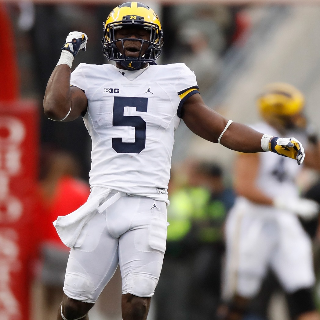 COLUMBUS, OH - NOVEMBER 26:   Jabrill Peppers #5 of the Michigan Wolverines reacts after a missed field goal by the Ohio…