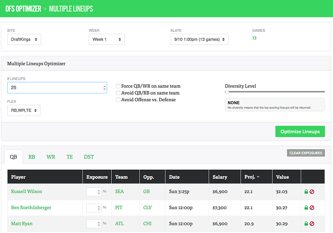 NFL DFS Top Stacks for Draftkings and Fanduel lineups Week 1 - DFS Lineup  Strategy, DFS Picks, DFS Sheets, and DFS Projections. Your Affordable Edge.