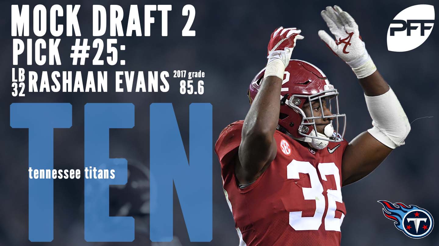 PFF Mock Draft 2 - Tennessee Titans - Rashaan Evans