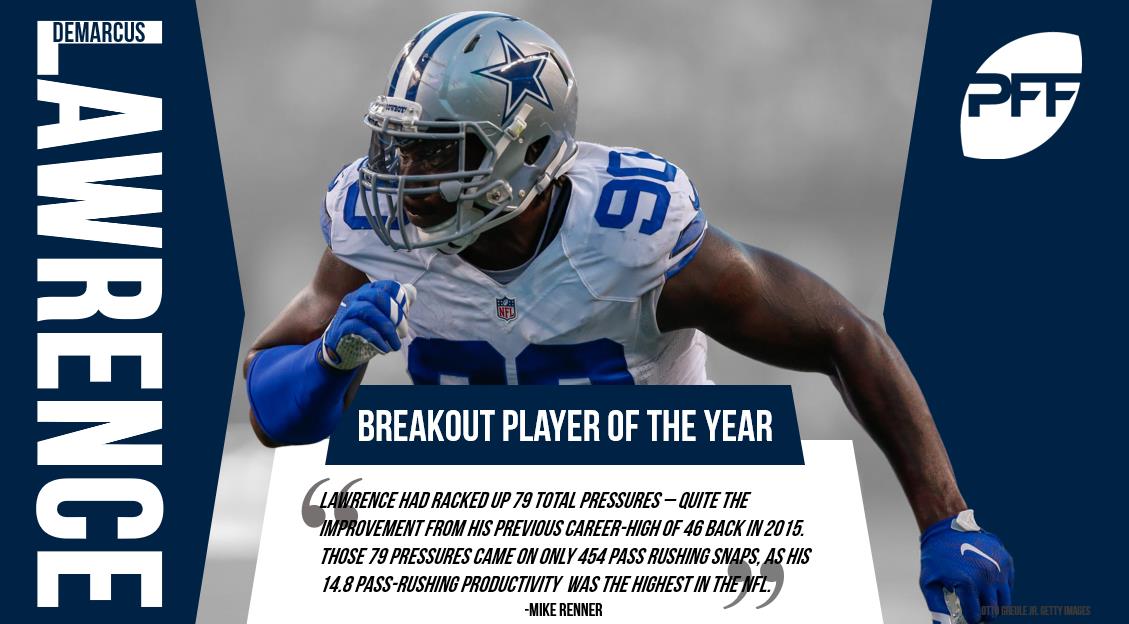 Cowboys' Lawrence explodes in 2017, selected as PFF's breakout player of  the year, NFL News, Rankings and Statistics