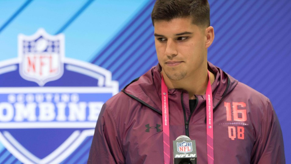 Pittsburgh Steelers quarterback Mason Rudolph, right, is interviewed on the  field by an ESPN crew following a 26-24 win over the Indianapolis Colts in  an NFL football game in Pittsburgh, Sunday, Nov.