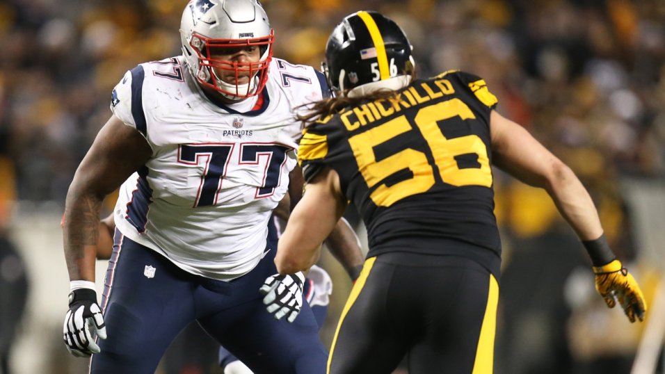 Las Vegas Raiders offensive tackle Trent Brown (77) walks off the