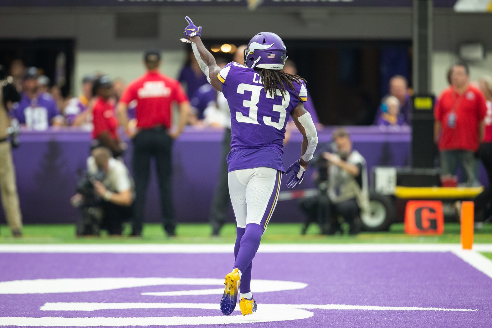 Minnesota Vikings running back Dalvin Cook walks on the field