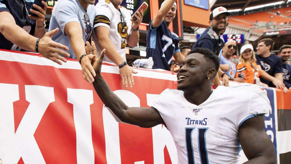 Where does A.J. Brown rank among Titans' best wide receivers?