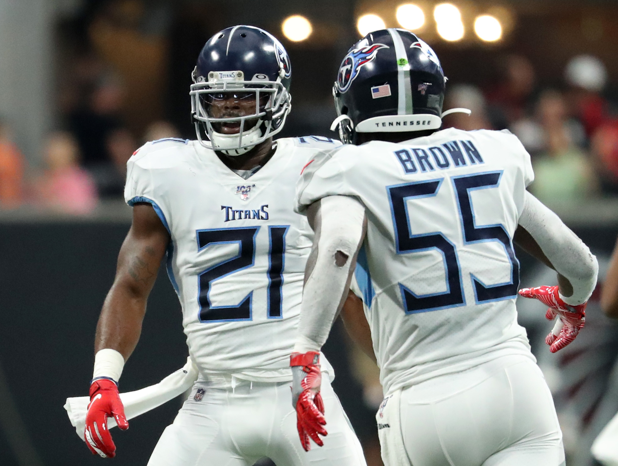 Jayon Brown and Larrell Murchison of the Tennessee Titans combine