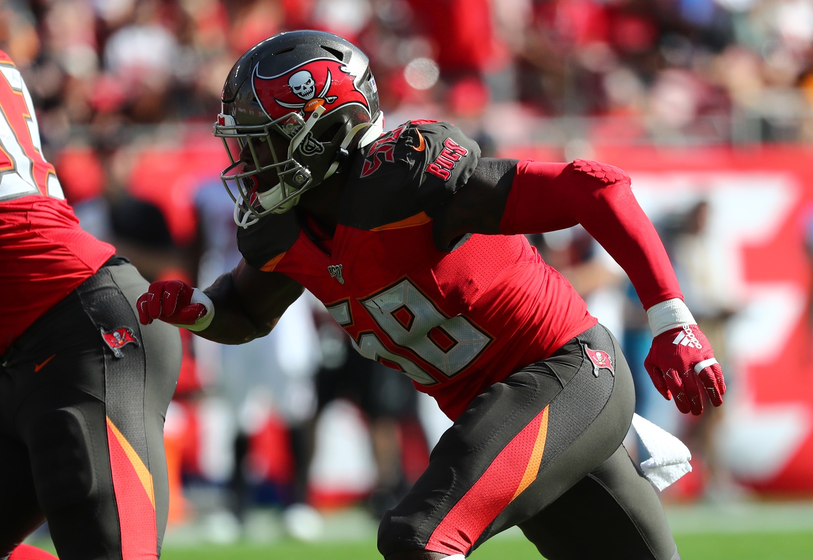 December 29, 2019: Tampa Bay Buccaneers linebacker Shaquil Barrett (58)  looks on during the NFL game between the Atlanta Falcons and the Tampa Bay  Buccaneers held at Raymond James Stadium in Tampa