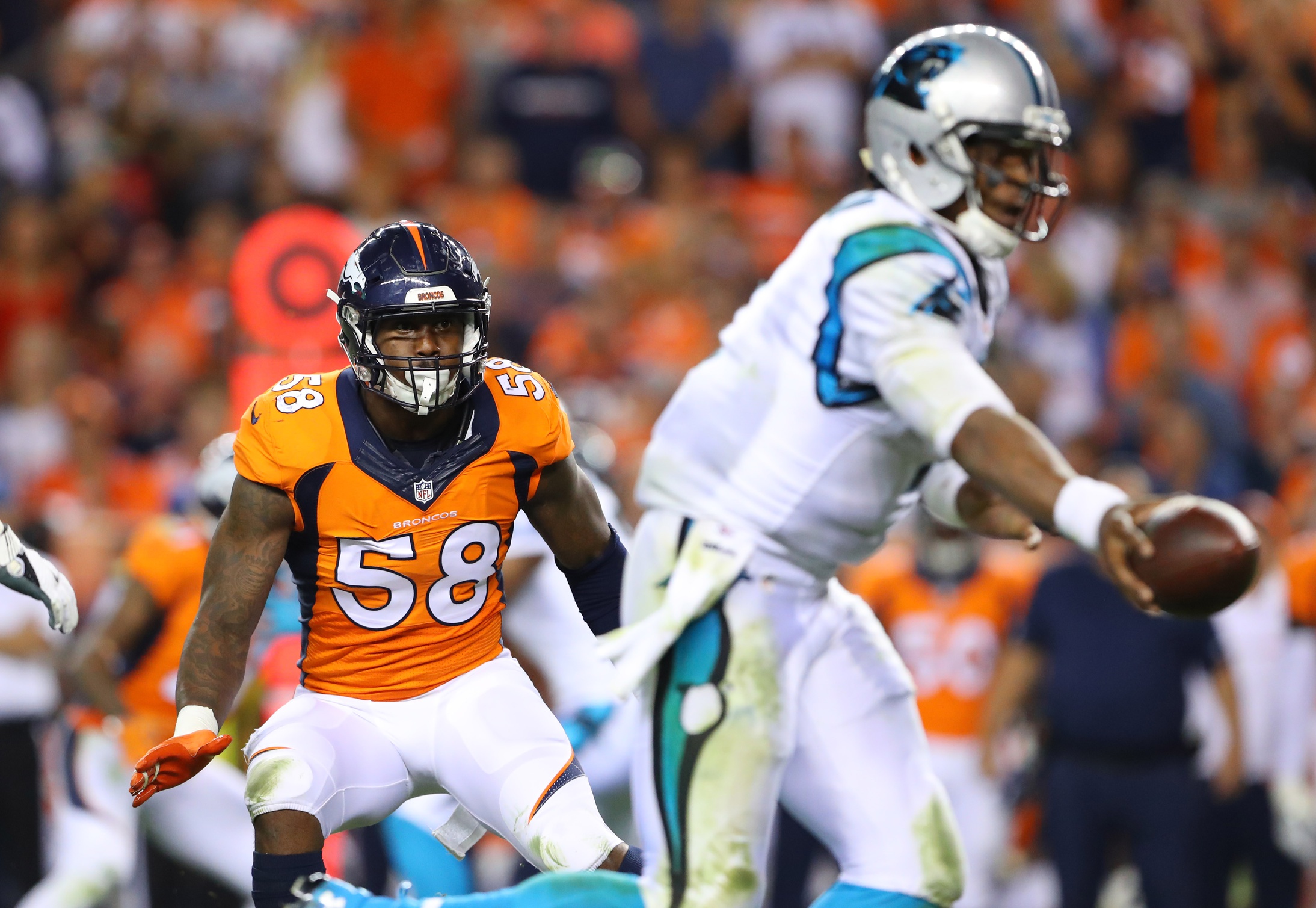 Denver Broncos' Von Miller, Carolina Panthers' Luke Kuechly are