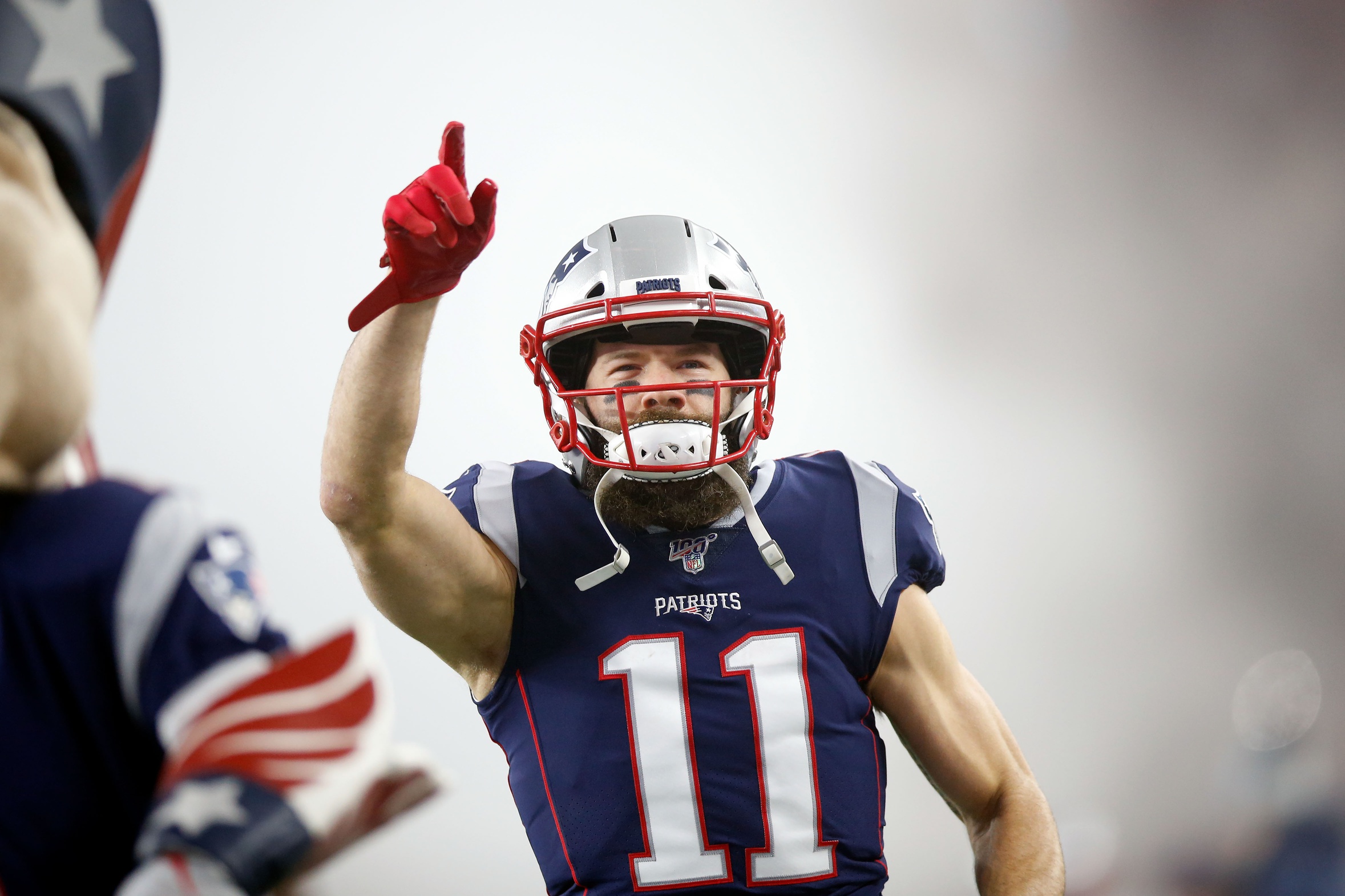 New England Patriots wide receiver Julian Edelman runs a pass route against  the New York Giants in the first half of an NFL preseason football game,  Thursday, Aug. 29, 2019, in Foxborough