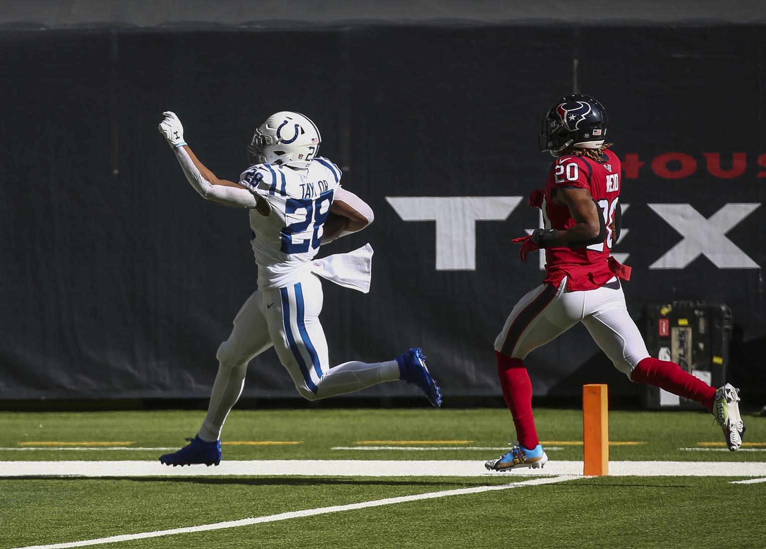 October 27, 2019 : Houston Texans strong safety Justin Reid (20) being  introduced prior to the game against the Oakland Raiders at NRG Stadium in  Houston, Texas. The score at the half