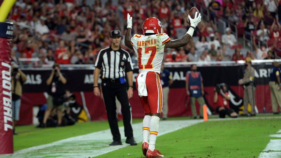 Kansas City Chiefs wide receiver Mecole Hardman (17) is introduced