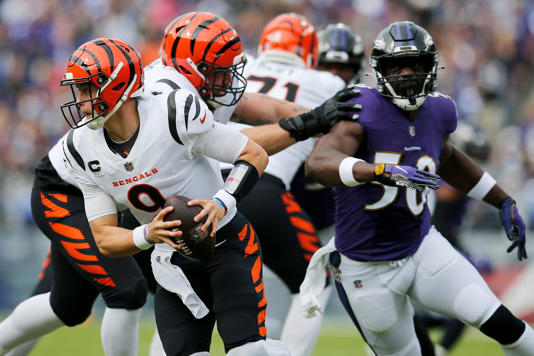 Cincinnati Bengals quarterback Joe Burrow reacts to Baltimore Ravens  defensive coordinator's pregame comments about Bengals QB after 525-yard  performance