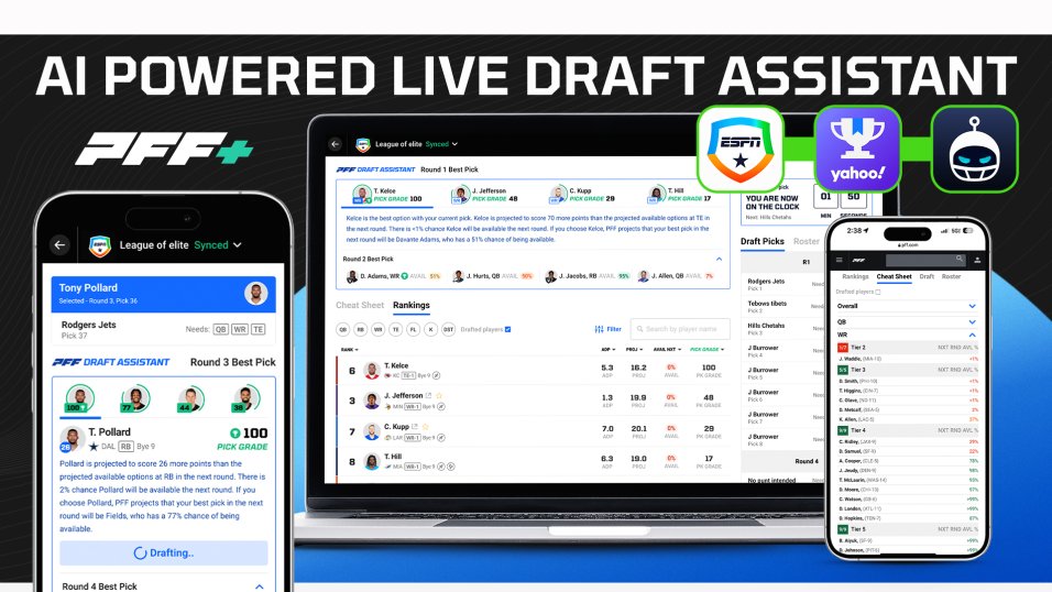 Introducing The PFF+ Live Draft Assistant, Fantasy Football News, Rankings  and Projections