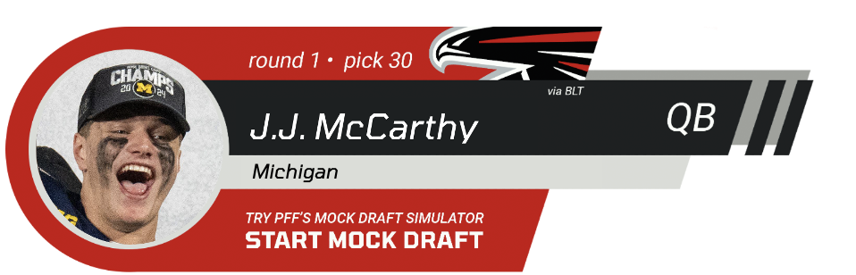 Atlanta Falcons (from Ravens): J.J. McCarthy, QB, Michigan